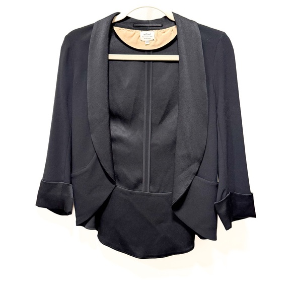 Wilfred Aritzia Chevalier Blazer Black Japanese Crepe Silk Trim Size 00 - Picture 2 of 5